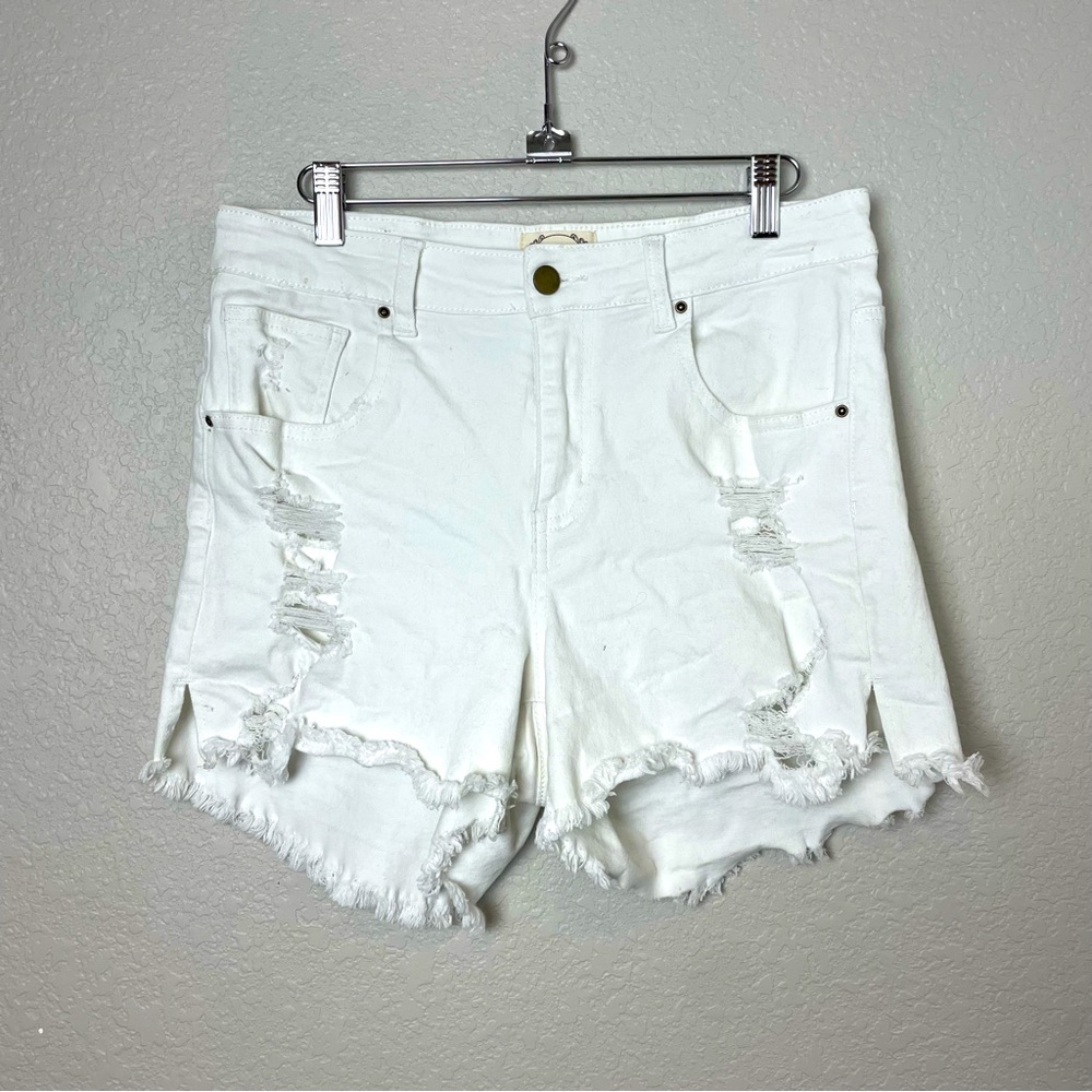 Joyfolie Women's White Distressed High Waisted Denim Shorts Size 30